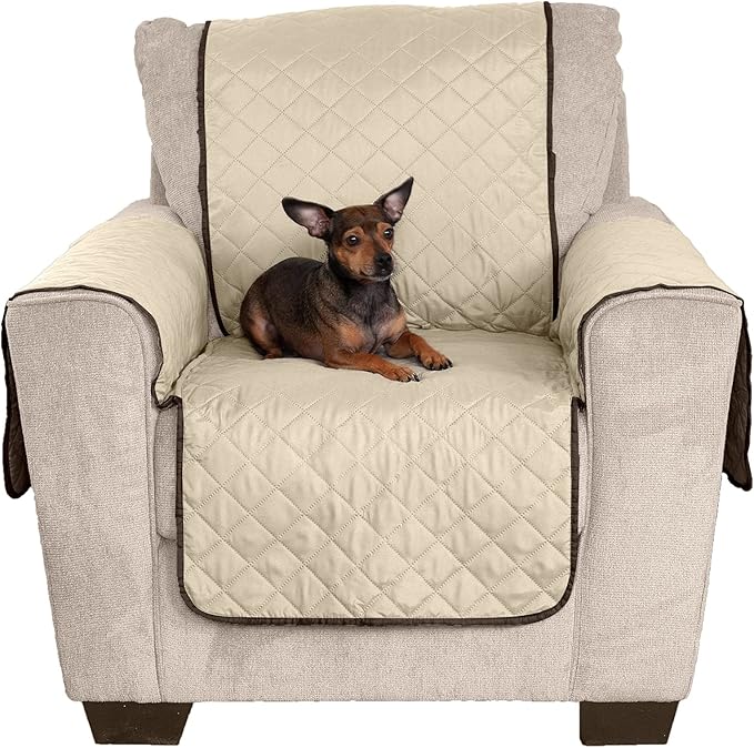 Furhaven Water-Resistant & Reversible Chair Cover Protector for Dogs, Cats, & Children - Two-Tone Pinsonic Quilted Living Room Furniture Cover - Espresso/Clay, Chair