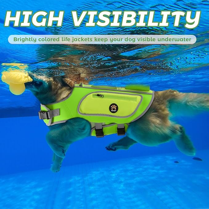 Dog Life Vests for Boating and Swimming, Dog Life Jacket with Shark Fin, Rescue Handle Pet Preserver for Medium Dogs, Neoprene Good Buoyancy Dogs Floating Safety Vest (LightGreen, Medium)