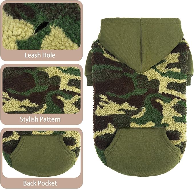 PUPTECK Dog Hoodie Puppy Sweatshirt Warm Dog Sweater Winter Clothes Cold Weather Coats for Small Medium Large Dogs, Camouflage, L