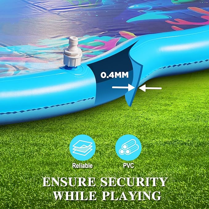 Splash Pad Sprinkler for Kids & Dog, 75" Round Sea World Splash Pad for Toddler 4-8, Thicken Outdoor Water Toy Play Mat for Children, Backyard Inflatable Sprinkler Shallow Pool Fountain Pad