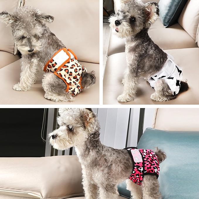 wegreeco Washable Reusable Premium Female Dog Diapers, Medium Large Small Dog Doggie Puppy & Doggy Diapers Female,Period Panties in Heat (Cheetah Print, Medium)