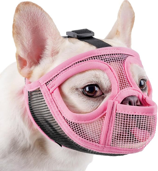 Mayerzon Short Snout Dog Muzzle for French Bulldog with Full Pant Design to Prevent Eating Biting, Soft Mesh Dog Muzzle for Shih Tzu Pug English Bulldog for Grooming Walking, Allow to Drink and Feed