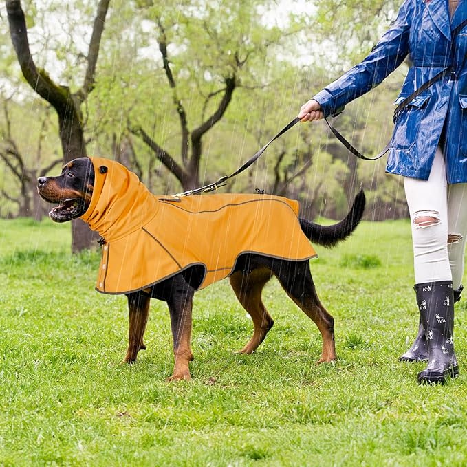 Reflective Dog Raincoat, Windproof & Waterproof Dog Rain Jacket, Adjustable Hooded Pet Poncho with Leash Hole for Small, Medium, Large Dogs(S-2XL) (Yellow, Small)