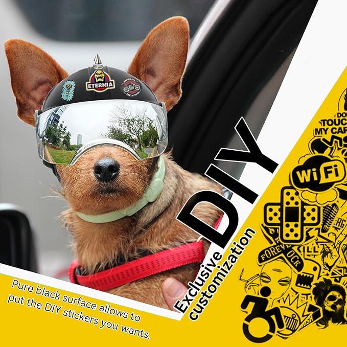 PETLESO Small Dog Helmet, Pet Motorcycle Helmet with Ear Holes, Adjustable Pet Safety Hat with Flip-Up Silver Visor, Small-Medium Puppy Heads Protection, Spiked