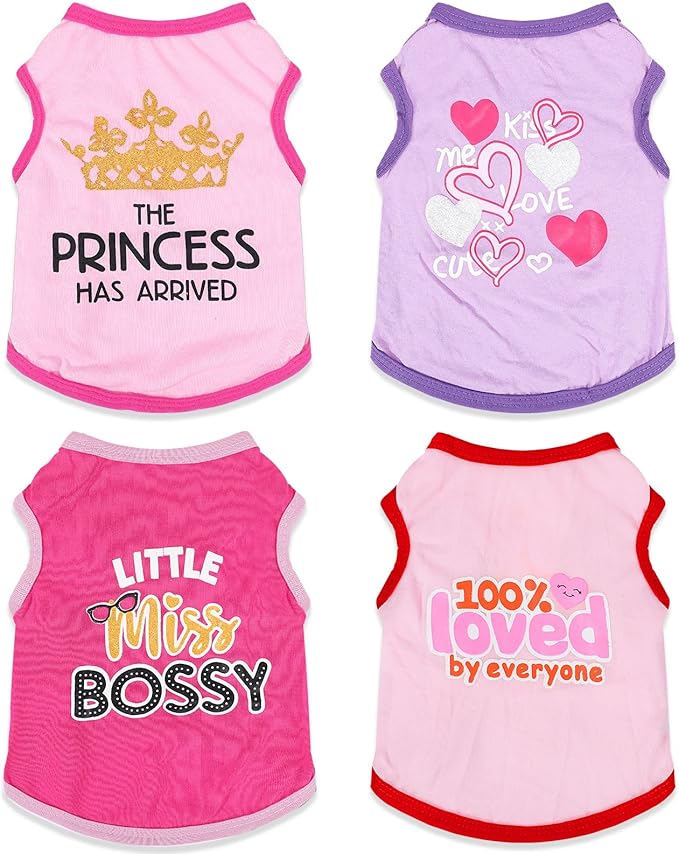 4 Pieces Dog Clothes for Small Dogs Girl Chihuahua Clothes Cute Pink Puppy Shirts Soft Shih Tzu Clothe Teacup Dog Costume Pet Cat Outfit Clothing for Xs