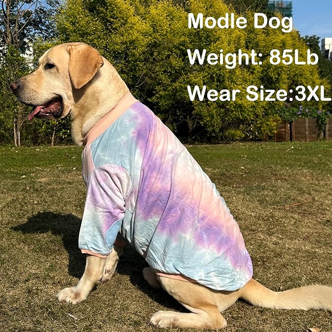 Dog Cotton Colorful Tie Dye T-Shirts Soft and Stretchy Breathable Pet Shirt Pajamas Pets Clothes for Large Dogs Tiedye L