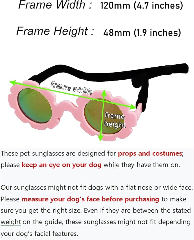 G001 Dog Sunglasses for Costume Medium Breeds (20-40lbs) (Flower Pink-Pink Mirror)