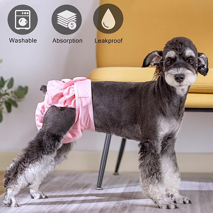 Washable Dog Diapers Female, 3 Pack Reusable Diapers, Highly Absorbent Diaper for Female Dog in Heat, Incontinence, Excitable （ XL Size，Waist Circumference Between 23.5-32 inches）