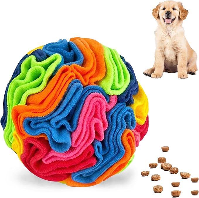 ABULL 5.9" Snuffle Ball for Dogs - Interactive Dog Puzzle Toy & Slow Feeder, Relieves Boredom & Exercises Sniffing by Sparking Foraging Instincts, Machine Washable for All Breeds (Rainbow, Medium)
