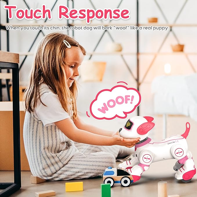 SONOMO Remote Control Robot Dog Toy, Interactive Robotic Puppy Toys - Fun and Programmable Stunt Robot Dog for Kids Ages 3-8 Pink (Pink)