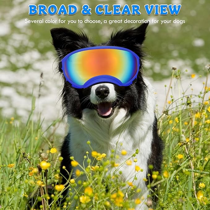 Large Dog Sunglasses Dog Goggles Pet Glasses Pet Eyewear with Adjustable Strap,Glasses for Medium Large Dog Swimming Skating Glasses UV Proof Windproof Dustproof