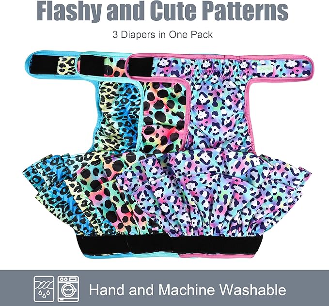 wegreeco Dog Diapers Female (3 Pack), Highly Absorbent Dog Diapers for Female Dogs Washable in Heat, Incontinence, or Excitable Urination (Colorful Leopard, X-Large)