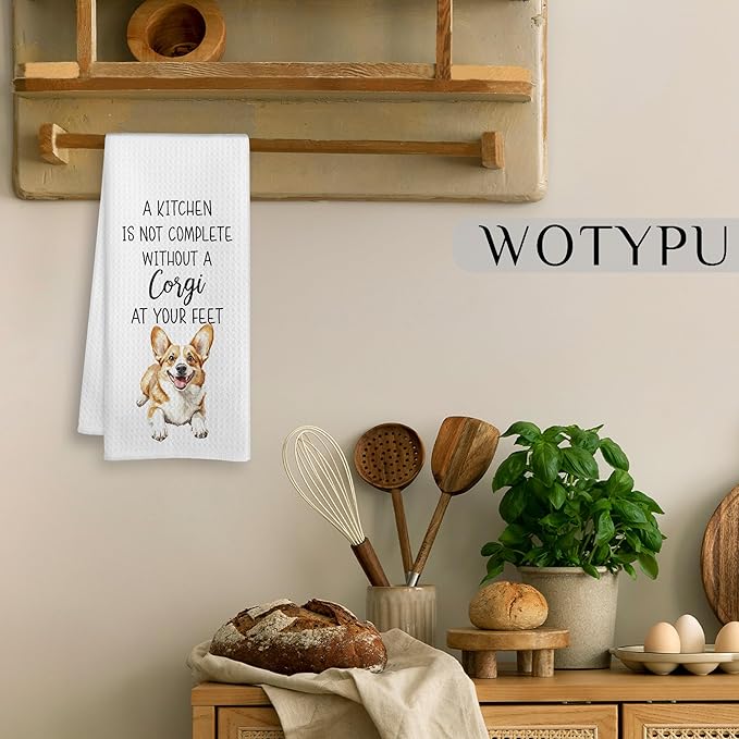 Funny Corgi Gift Kitchen Towels, Dog Lover Gifts Dish Tea Towel, a Kitchen is Not Complete Without a Corgi Decorative Hand Towels for Dining Room Decor, 16x24 Inch