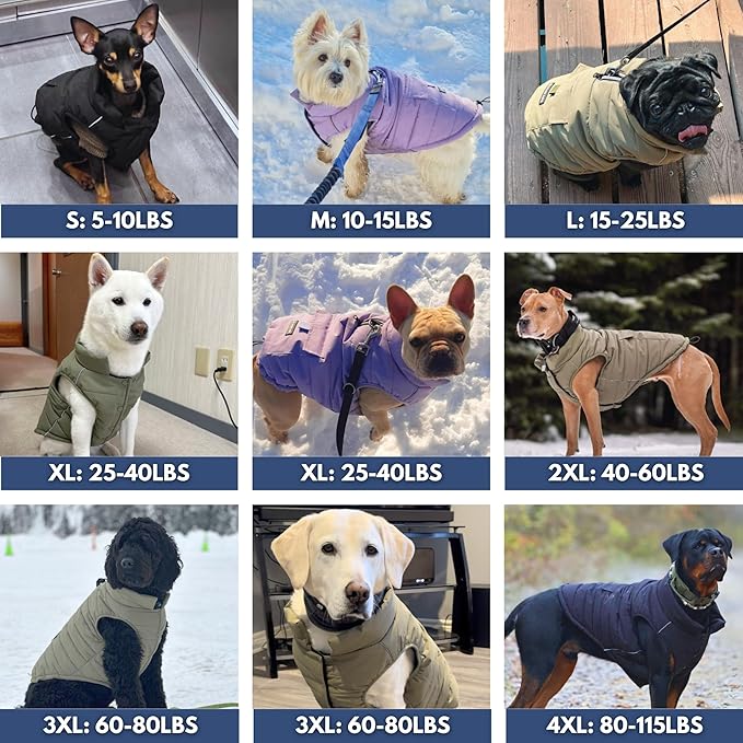 Spark Paws Dog Winter Jacket, Water-Resistant Coat, Warm Reflective Windproof Fleece-Interior, for Medium and Large Dogs - Olive - 4XL