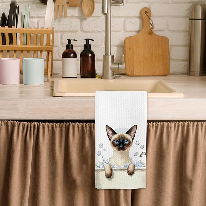Siamese Cat Gifts Hand Towels Bathroom Decor, Funny Cats Dish Tea Towels, Siamese Cats Gifts for Women, Cat Theme Hand Towel for Restroom Kitchen Washroom Decor, 16x24 Inch