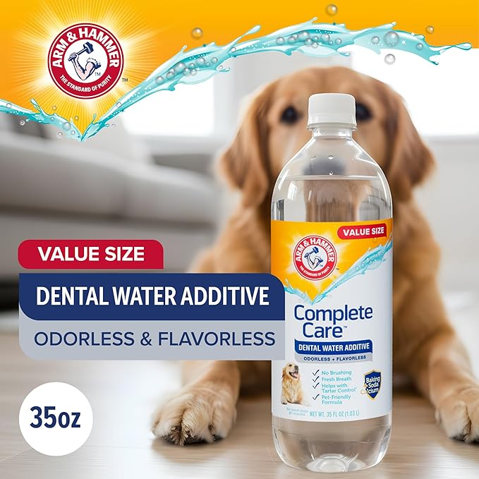Arm & Hammer Complete Care Dental Water Additive for Dogs, Dog Breath Freshener, Dog Mouth Wash or Dental Rinse, Simply Add to Pet Drinking Water for Fresher Breath, Value Size 35 FL OZ