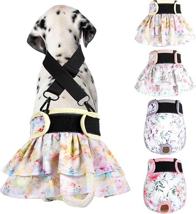 Washable Female Dog Diapers (4 Pack+1 Suspenders), Reusable Female Girl Doggy Doggie Puppy Wraps Panties Belly Band for Pet Heat Period Pooping Peeing Potty Training Incontinence Marking Heart Small