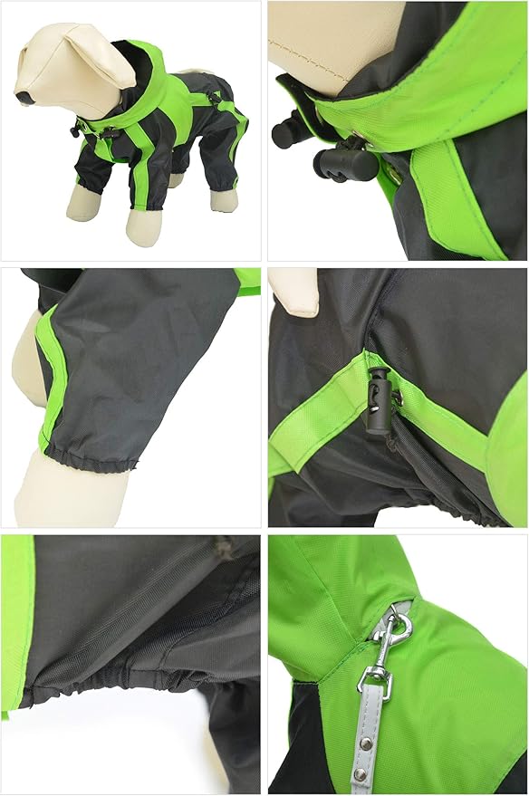 Lovelonglong Welsh Corgi Dog Hooded Raincoat, Dachshund Rain Jacket Poncho Waterproof Clothes with Hood Breathable 4 Feet Four Legs Rain Coats for Corgis Dachshund Green D-L