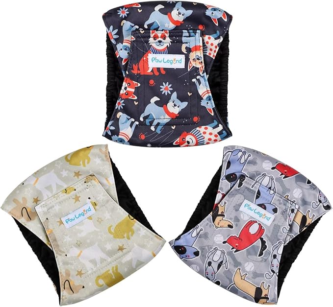 Paw Legend Washable Dogs Diapers Male Dog Belly Bands for Male Dogs Diapers Reusable Puppy & Doggie Diapers Male