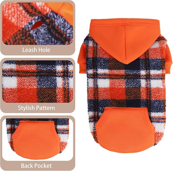 PUPTECK Dog Hoodie Puppy Sweatshirt Warm Dog Sweater Winter Clothes Cold Weather Coats for Small Medium Large Dogs, Orange, S