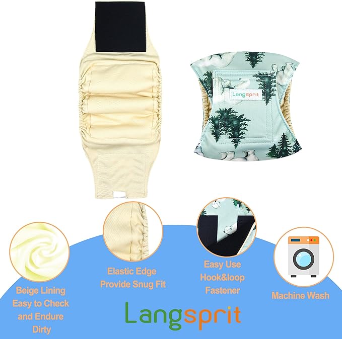 Langsprit Male Belly Bands for Dogs (Pack of 3) - High Absorbing Dog Wraps Male Washable - Reusable Dog Diapers (Fox,Cat,Polar Bear, XX-Large)