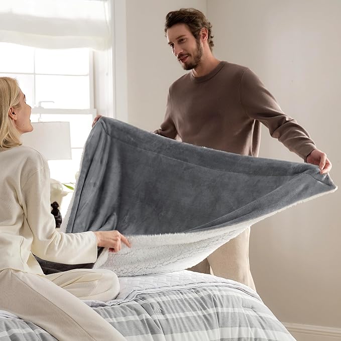 Bedsure GentleSoft Sherpa Fleece Throw Blanket for Couch, Non-Heated, Thick & Warm Cozy Blanket for Winter, Soft Fuzzy Plush Throw Gifts for Women and Men, Grey, 50x60 Inches