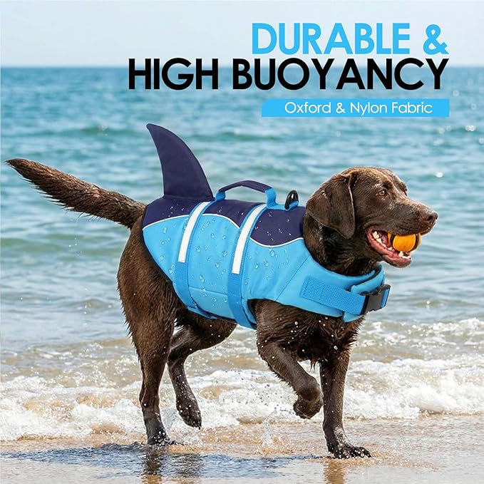 AOFITEE Dog Life Jacket, Dog Life Vest for Swimming, Reflective Puppy Safety Vest with Superior Buoyancy and Rescue Handle, Adjustable Dogs Swimsuit Float Coat for Small Dogs, Blue Shark XS