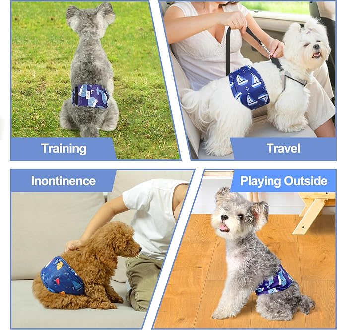 Reusable Dog Diapers Male 3Pcs, Premium Washable Belly Bands for Male Dogs Large, High Absorbing Male Dog Wraps for Doggie Puppy Excitable Urination and Training(Sailboat, L)