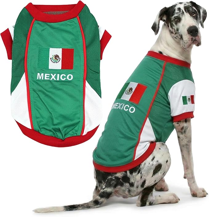 Parisian Dog Mexico Jersey - Breathable Mesh Puppy Football Jersey - Lightweight Stretch Sporty Dog Mexican Outfit - Summer Shirts for Large Dogs - Soccer Jersey for Dogs - Sportswear Pet Clothes