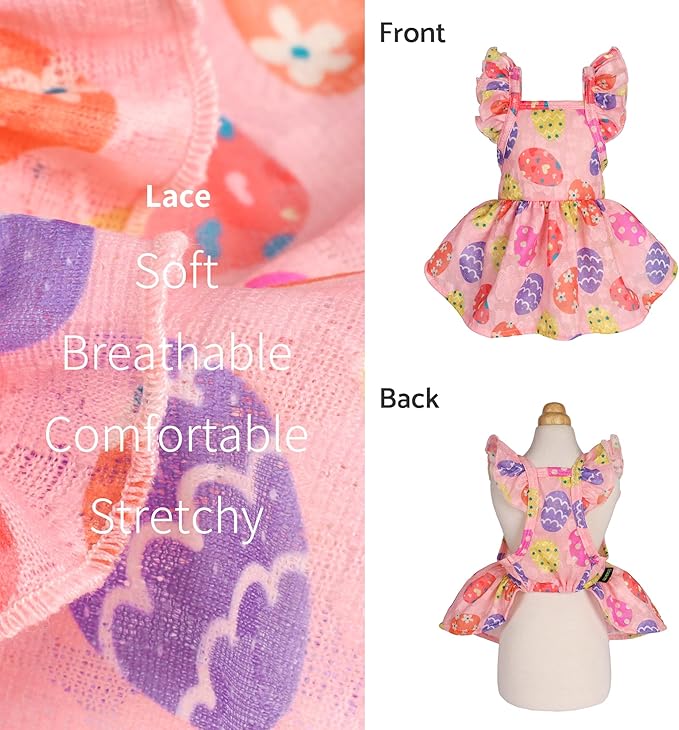 Fitwarm Easter Egg Dog Dress, Holiday Dog Clothes for Small Dogs Girl, Pet Easter Outfit, Pink, Yellow, Purple, Small