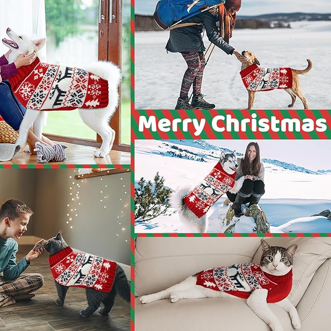 Christmas Dog Sweaters for Small Medium Large Dogs and Cats,Pet Soft Warm Holiday Outfit Girl & Boy,Pup Winter Clothes Turtleneck Double Knitting Collar for Outdoors Playing（Green，S）