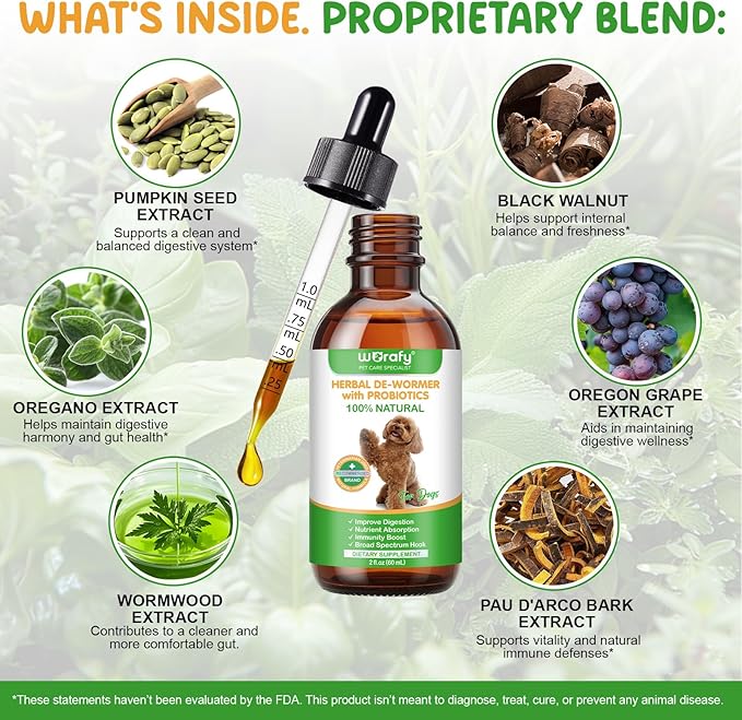 Natural Intestinal Defense for Dogs, Herbal Cleanser & Natural Digestive Support for Dogs with Probiotics, Wormwood, Black Walnut - Promotes Gut Health – 2 Fl Oz