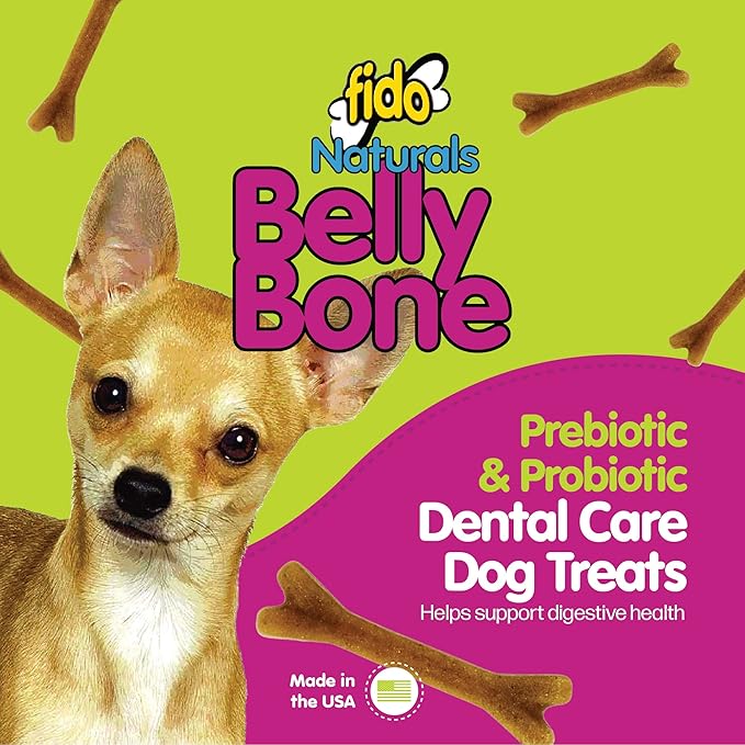 Fido - Belly Bones for Dogs, Yogurt Flavored Mini Dog Dental Treats - 21 Treats Per Pack, 3 Pack - for Small Dogs, Made in USA, Plaque & Tartar Control, Fresh Breath, Digestive Health Support