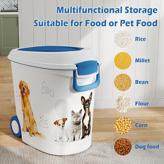 Vixzen Food Storage Container, Resin Material Dog Food Storage Container with Scoop and Wheels, Ideal Pet Food Storage Containers for Dogs