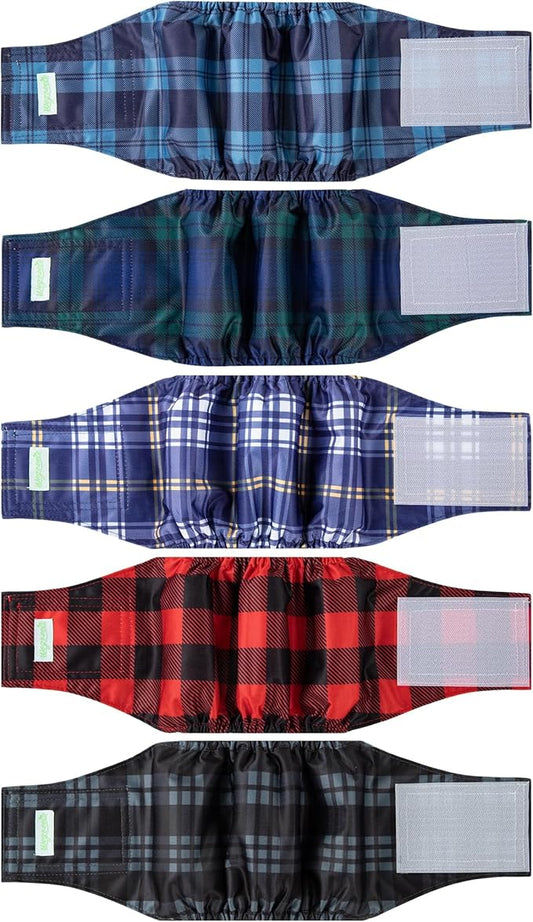 wegreeco Small Dog Diapers Male,Reusable Belly Bands for Male Dogs,Washable Doggie Puppy Male Diapers Wraps,Medium Large Size (5 Pack X-Large, Checkered Pattern)
