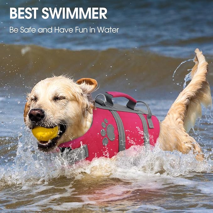 Queenmore Dog Life Jacket, Dog Life Vest for Swimming, Pet Swimming Vest for Medium Dogs, Floating Doggy Jackets for Boating Kayaking, Puppy Pool Float with Safety Handle Hook