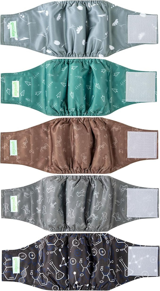 wegreeco Small Dog Diapers Male,Reusable Belly Bands for Male Dogs,Washable Doggie Puppy Male Diapers Wraps,Medium Large Size (5 Pack X-Large, Dinosaurs)