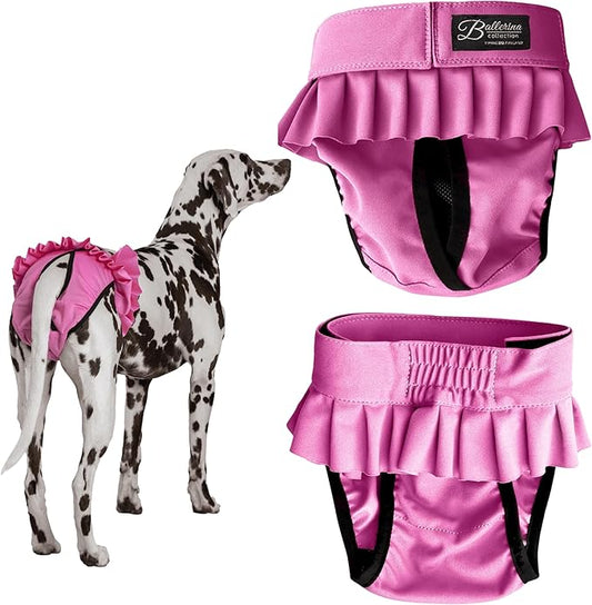 FINNERO Ballerina Dog Diaper – Washable, Reusable, Leak-Proof – Heat, Period & Urine Incontinence Protection – Comfortable, and Stylish Design – Adjustable Fit for Female Dogs – XXS, Pink