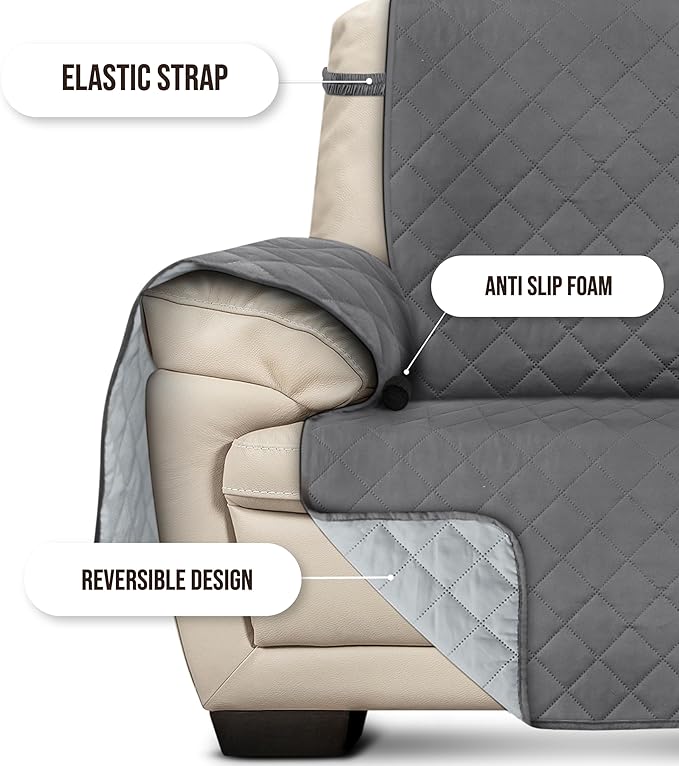 Utopia Bedding Reversible Oversized Sofa Couch Cover, Water Resistant Slipcover Furniture Protector with Foam Sticks and Elastic Straps for Kids Dogs Pets (3.5 Seater, Gray/Light Gray)