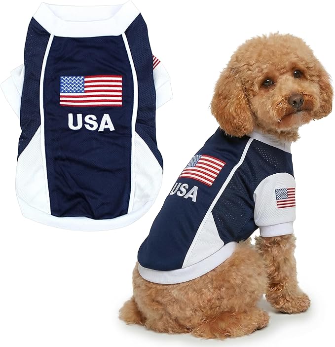 Parisian USA Dog Jersey - Breathable Mesh Puppy Football Jersey - Lightweight Stretch Sporty Dog Clothes - Summer Shirts for Large Dogs - Soccer Jersey for Dogs - Sportswear Pet Clothes