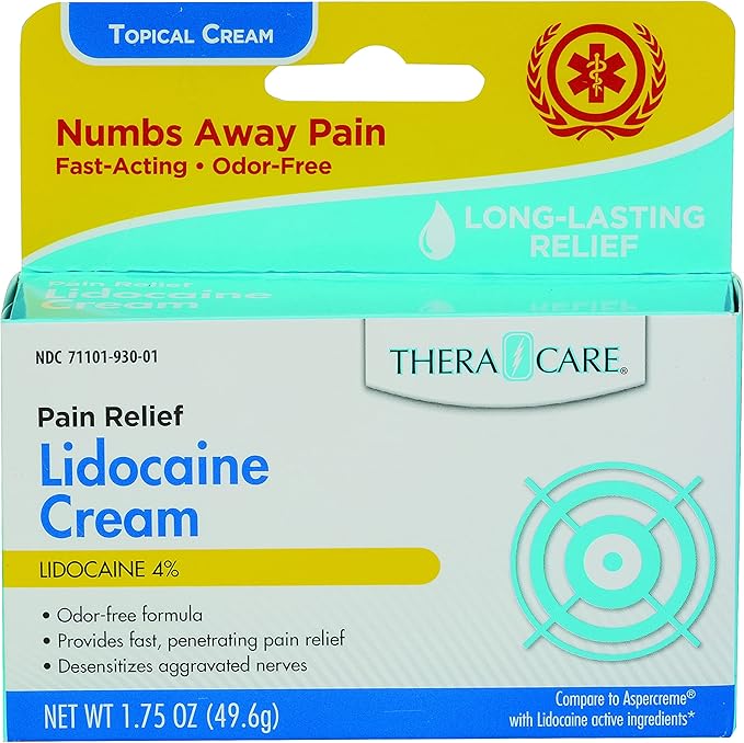 Thera|Care Maximum Strength OTC Lidocaine Cream | Numbs Away Pain | Long-Lasting Relief | Non-Greasy | 1.75 Oz