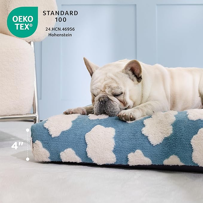 LE SURE Cute Dog Beds Medium Size Dog-Thick Shredded Chopped Foam Pet Bed as Gift for Indoor with Removable Washable Cover, Modern Fuzzy Plush & Anti Slip Bottom, Blue
