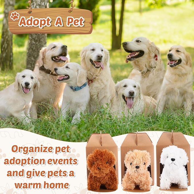 20 Set Mini Plush Toy Stuffed Animals Dogs Set with Birthday Hats Kraft Paper Boxes Small Stuffed Puppy Adopt Pet Gift for Adoption Event Animal Theme Birthday Stocking Stuffers(Dog)