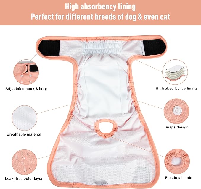 3Pack Reusable Female Dog Diapers, Washable Diaper for Doggie,Highly Absorbent Dog Diaper,Adjustable Leakproof Puppy Diapers Skirt for Heat,Incontinence,Period Doggy Nappies XL