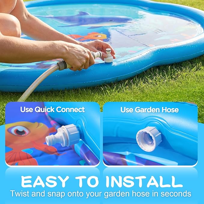 Splash Pad Sprinkler for Kids & Dog, 75" Round Sea World Splash Pad for Toddler 4-8, Thicken Outdoor Water Toy Play Mat for Children, Backyard Inflatable Sprinkler Shallow Pool Fountain Pad