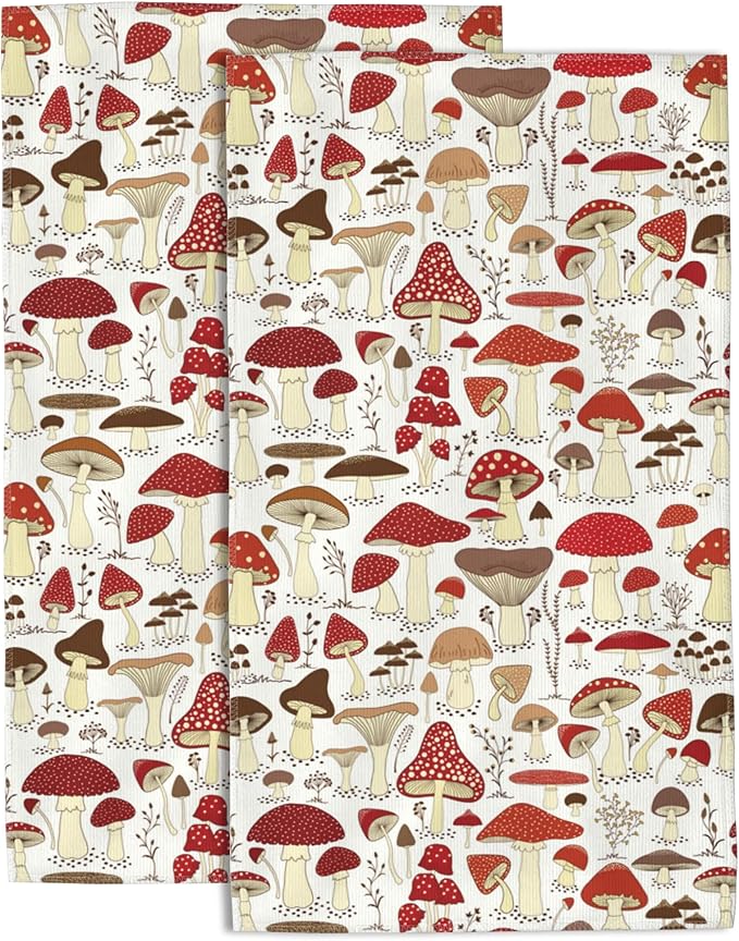 Cartoon Mushrooms Hand Towels for Bathroom Set of 2 Hand Bath Towels Soft Absorbent Decorative Hand Towel for Bathroom Kitchen Yoga Home Decor 14 x 28 in