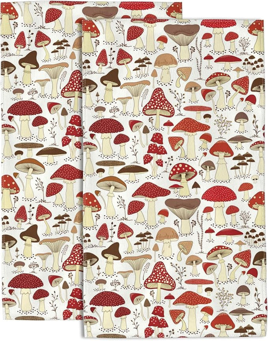 Cartoon Mushrooms Hand Towels for Bathroom Set of 2 Hand Bath Towels Soft Absorbent Decorative Hand Towel for Bathroom Kitchen Yoga Home Decor 14 x 28 in