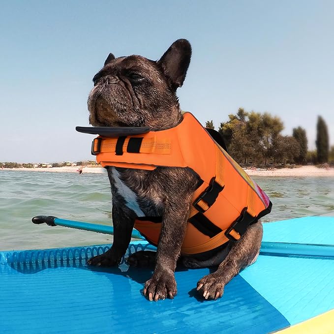 cyeollo Dog Life Jacket Ripstop Dog Life Vest, Pet Safety Vest with Rescue Hadle for Swimming Boating, Reflective Lifejackets with Front Float for Small Medium Large Dogs, Tie Dye Orange M