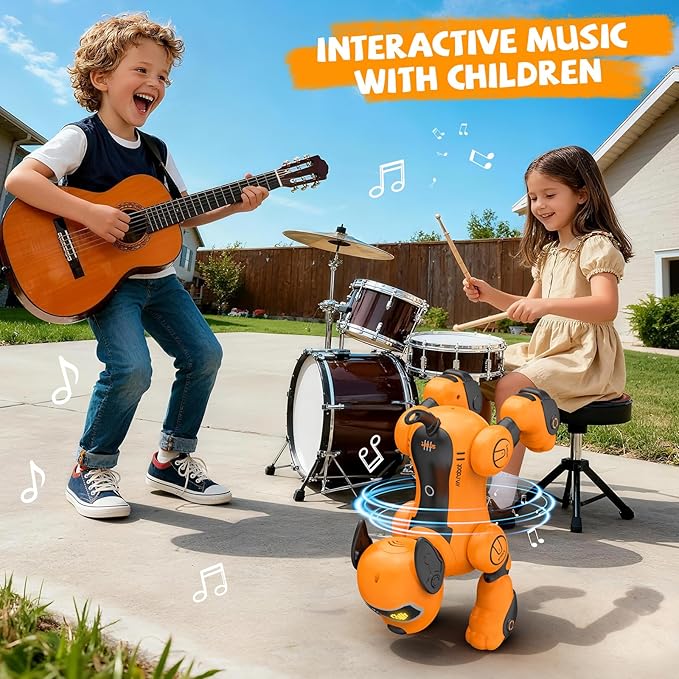 PRANITE Children's Remote Control Robot Dog, Programmable Toy Touch Interactive, Music Interactive Toy, with Follow Mode [Yellow]