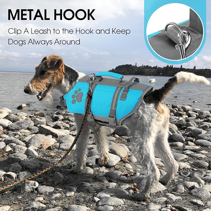 Queenmore Large Dog Life Jacket, Dog Life Vest for Swimming, Floating Life Vest for Dogs Large Breed with Handle, Vibrant Doggie Life Jacket for Boating with Hook, Pet Water Vest for Big Dogs